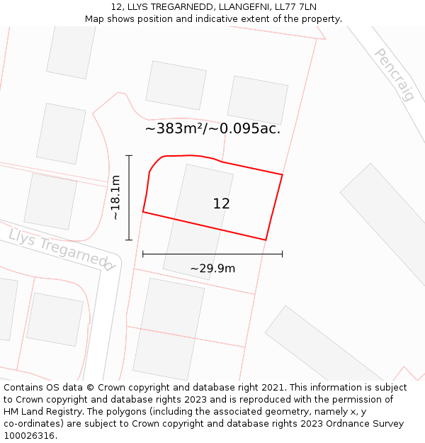 12, LLYS TREGARNEDD, LLANGEFNI, LL77 7LN: Plot and title map