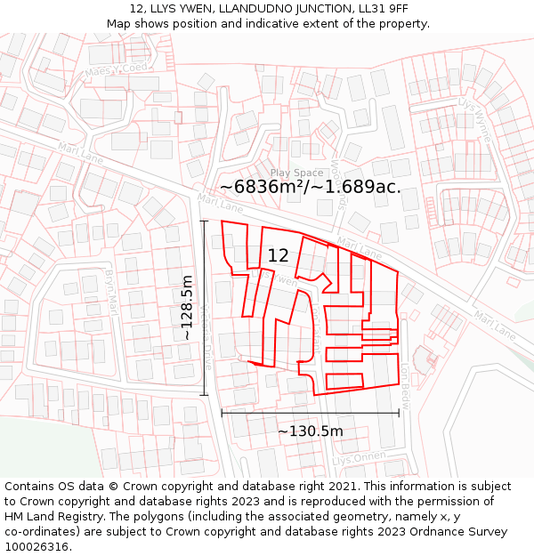 12, LLYS YWEN, LLANDUDNO JUNCTION, LL31 9FF: Plot and title map