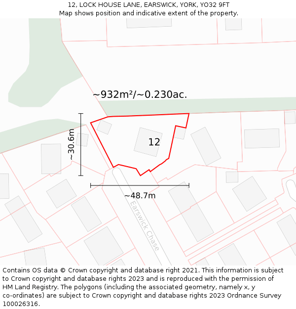 12, LOCK HOUSE LANE, EARSWICK, YORK, YO32 9FT: Plot and title map