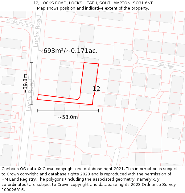 12, LOCKS ROAD, LOCKS HEATH, SOUTHAMPTON, SO31 6NT: Plot and title map