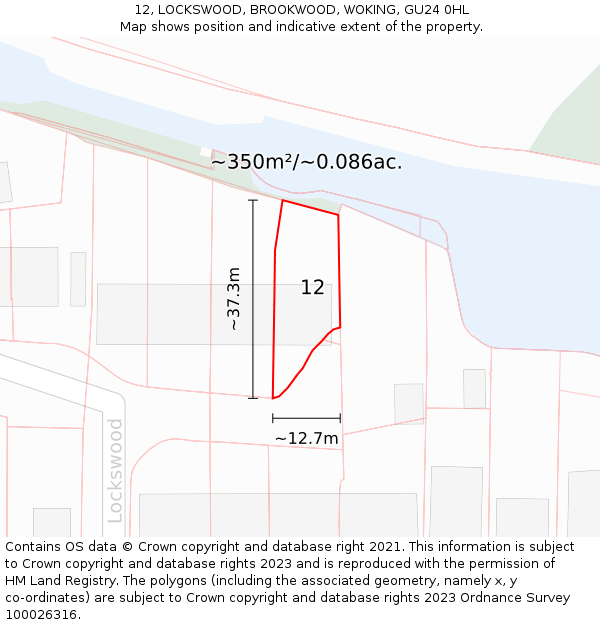 12, LOCKSWOOD, BROOKWOOD, WOKING, GU24 0HL: Plot and title map