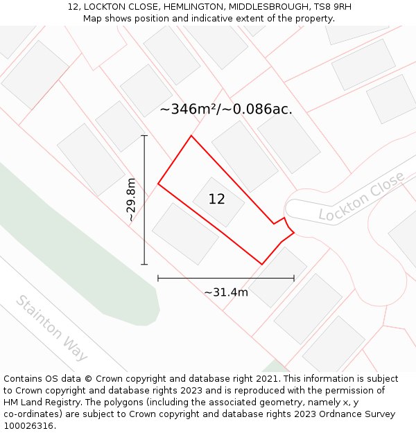 12, LOCKTON CLOSE, HEMLINGTON, MIDDLESBROUGH, TS8 9RH: Plot and title map