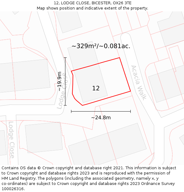 12, LODGE CLOSE, BICESTER, OX26 3TE: Plot and title map