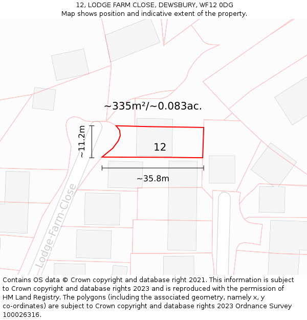 12, LODGE FARM CLOSE, DEWSBURY, WF12 0DG: Plot and title map