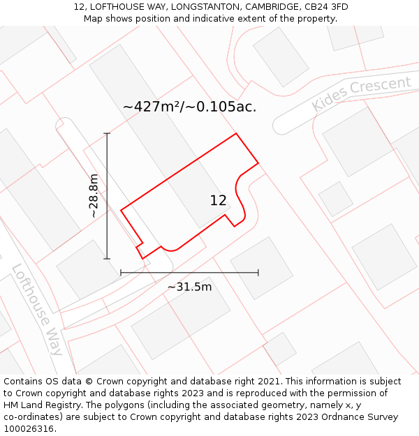 12, LOFTHOUSE WAY, LONGSTANTON, CAMBRIDGE, CB24 3FD: Plot and title map
