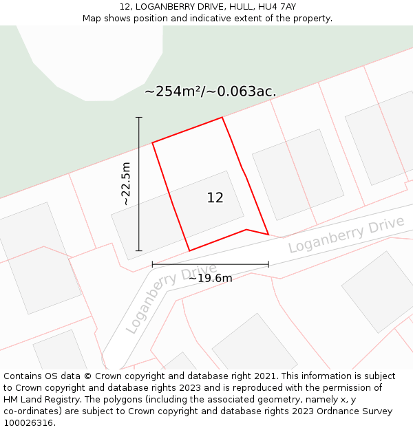 12, LOGANBERRY DRIVE, HULL, HU4 7AY: Plot and title map