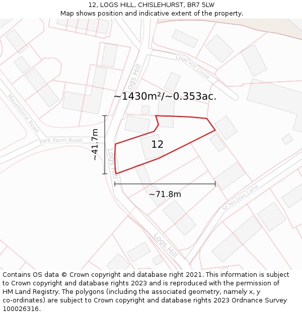 12, LOGS HILL, CHISLEHURST, BR7 5LW: Plot and title map