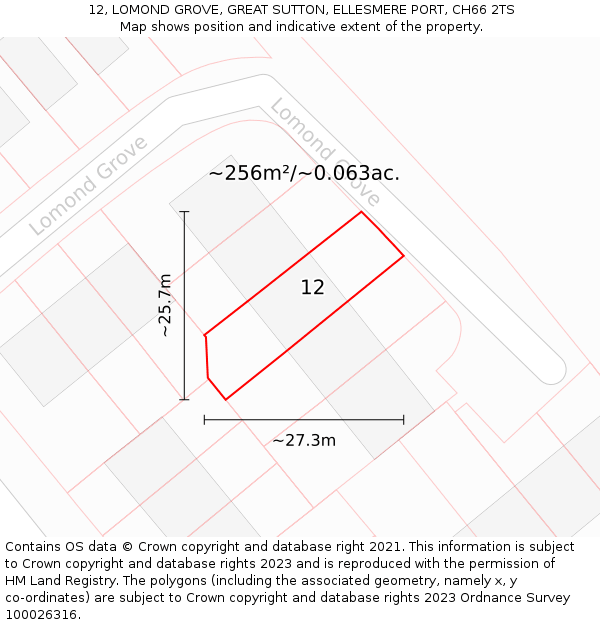 12, LOMOND GROVE, GREAT SUTTON, ELLESMERE PORT, CH66 2TS: Plot and title map
