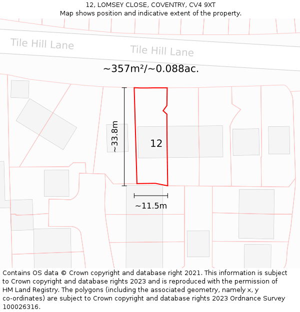 12, LOMSEY CLOSE, COVENTRY, CV4 9XT: Plot and title map