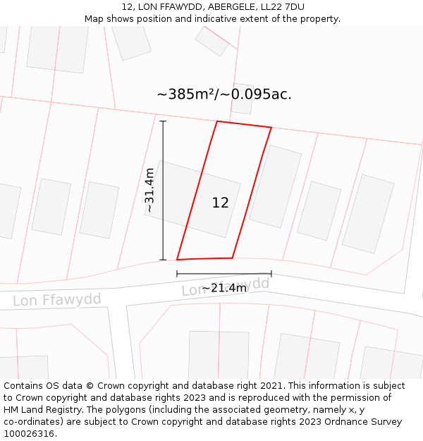 12, LON FFAWYDD, ABERGELE, LL22 7DU: Plot and title map