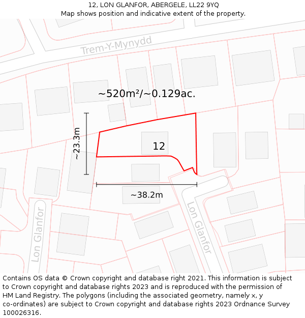 12, LON GLANFOR, ABERGELE, LL22 9YQ: Plot and title map