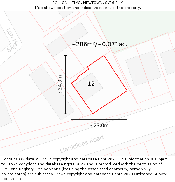 12, LON HELYG, NEWTOWN, SY16 1HY: Plot and title map