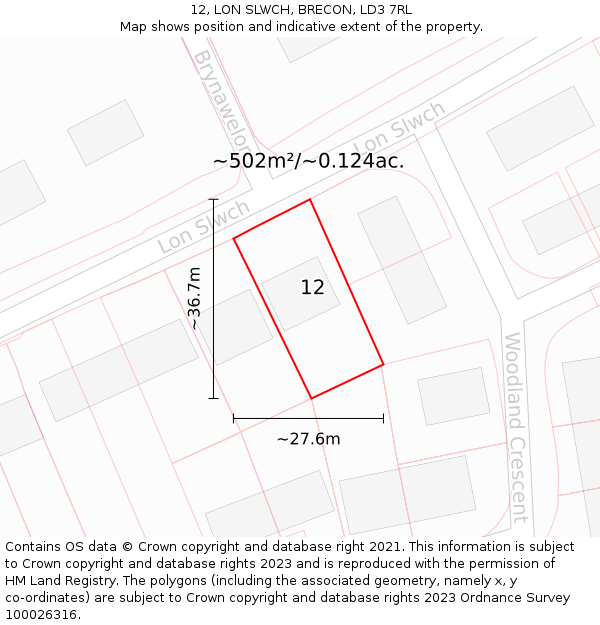 12, LON SLWCH, BRECON, LD3 7RL: Plot and title map