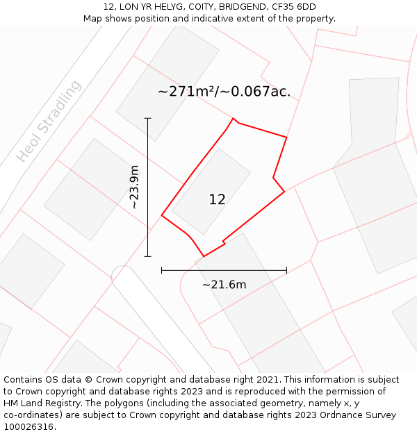 12, LON YR HELYG, COITY, BRIDGEND, CF35 6DD: Plot and title map