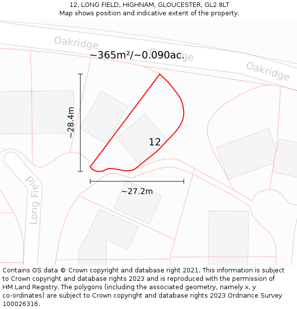 12, LONG FIELD, HIGHNAM, GLOUCESTER, GL2 8LT: Plot and title map