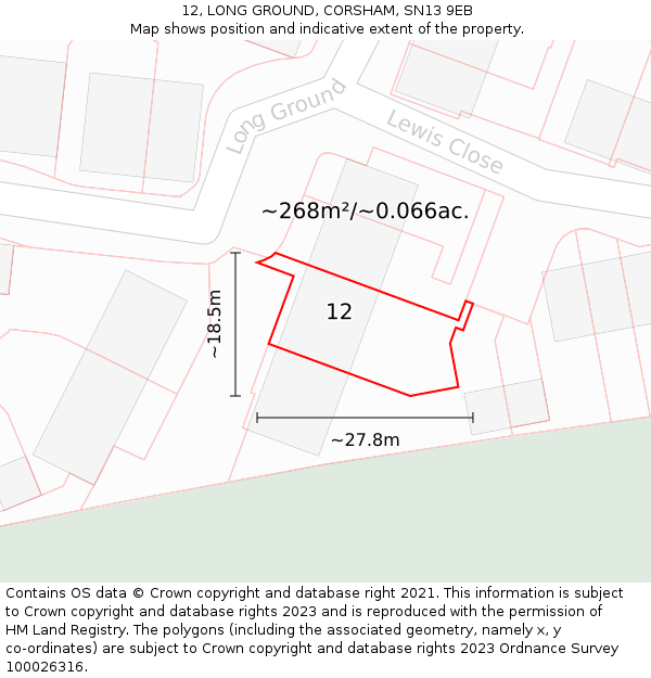 12, LONG GROUND, CORSHAM, SN13 9EB: Plot and title map