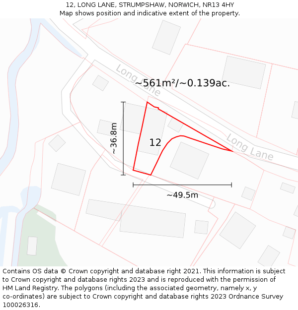 12, LONG LANE, STRUMPSHAW, NORWICH, NR13 4HY: Plot and title map