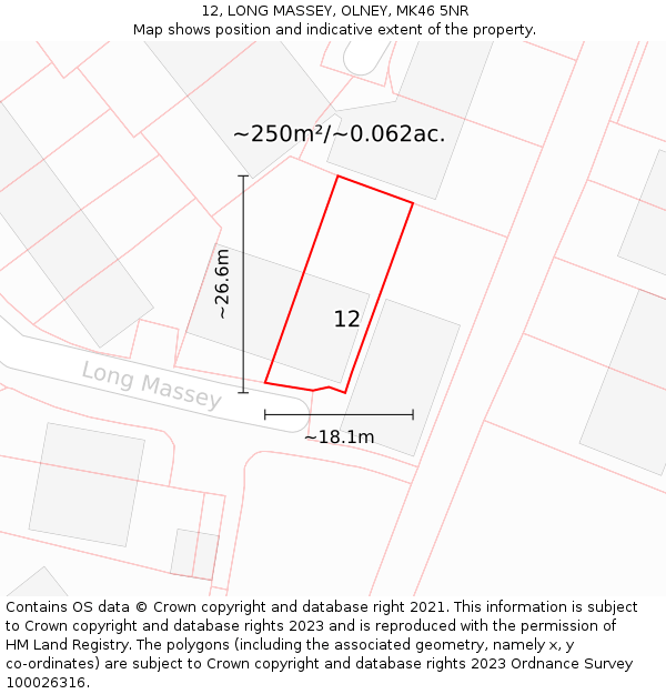 12, LONG MASSEY, OLNEY, MK46 5NR: Plot and title map