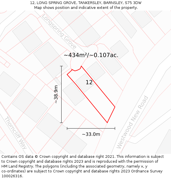 12, LONG SPRING GROVE, TANKERSLEY, BARNSLEY, S75 3DW: Plot and title map