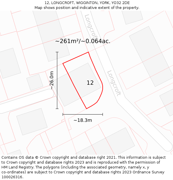 12, LONGCROFT, WIGGINTON, YORK, YO32 2DE: Plot and title map