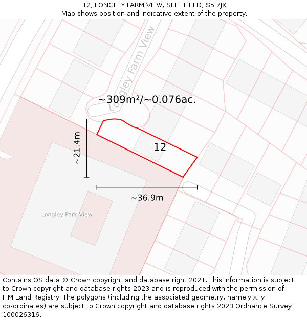 12, LONGLEY FARM VIEW, SHEFFIELD, S5 7JX: Plot and title map