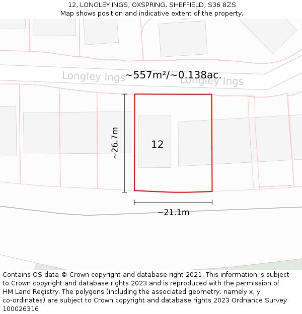 12, LONGLEY INGS, OXSPRING, SHEFFIELD, S36 8ZS: Plot and title map