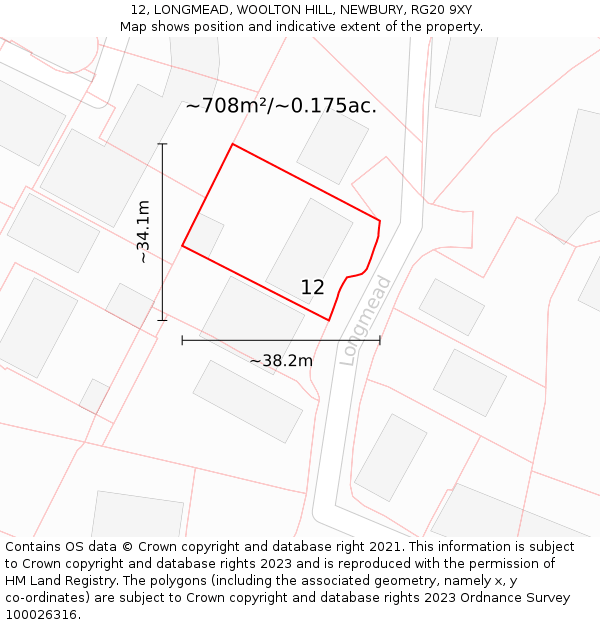 12, LONGMEAD, WOOLTON HILL, NEWBURY, RG20 9XY: Plot and title map