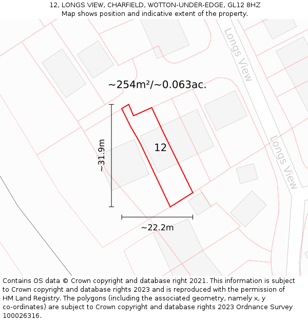 12, LONGS VIEW, CHARFIELD, WOTTON-UNDER-EDGE, GL12 8HZ: Plot and title map