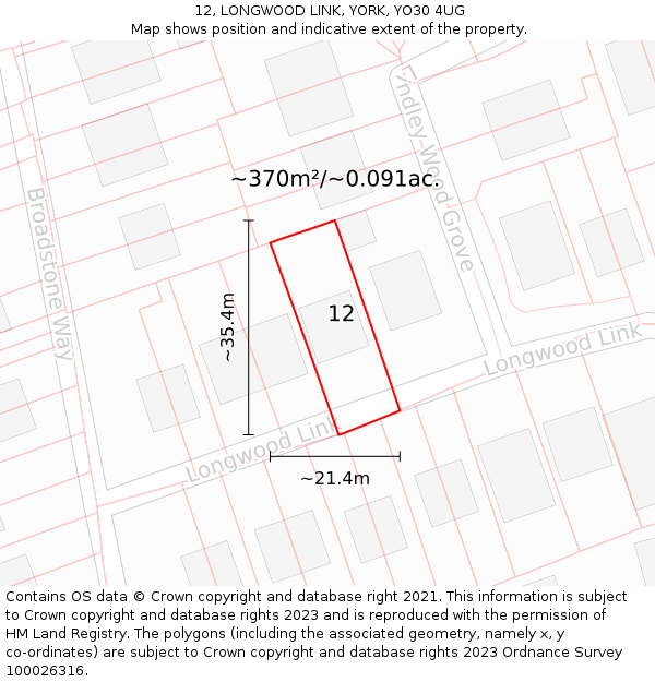 12, LONGWOOD LINK, YORK, YO30 4UG: Plot and title map