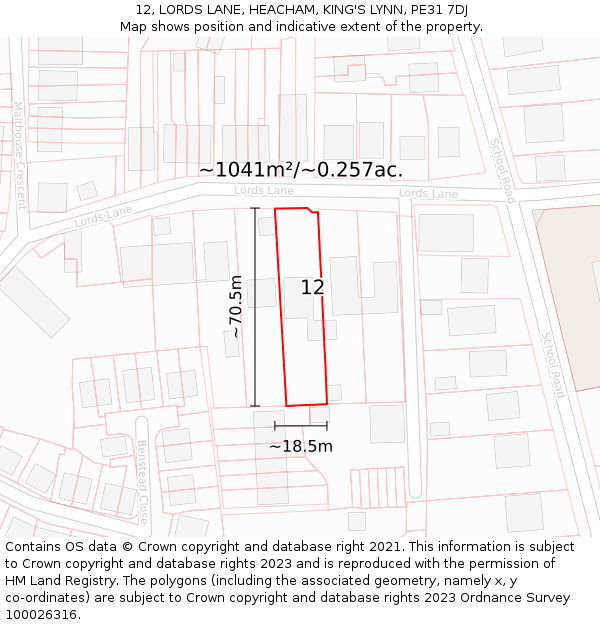 12, LORDS LANE, HEACHAM, KING'S LYNN, PE31 7DJ: Plot and title map