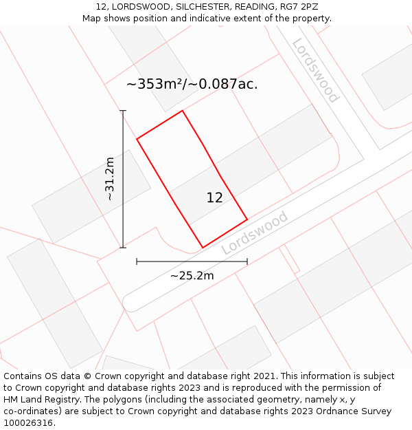 12, LORDSWOOD, SILCHESTER, READING, RG7 2PZ: Plot and title map