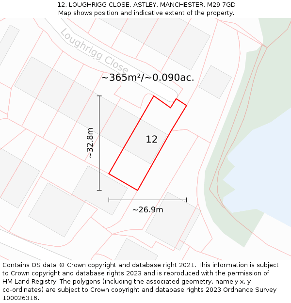 12, LOUGHRIGG CLOSE, ASTLEY, MANCHESTER, M29 7GD: Plot and title map