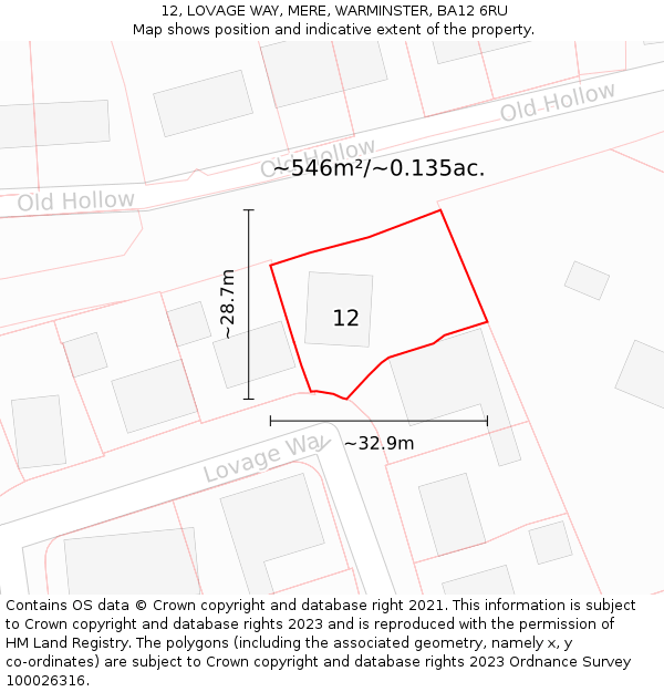 12, LOVAGE WAY, MERE, WARMINSTER, BA12 6RU: Plot and title map