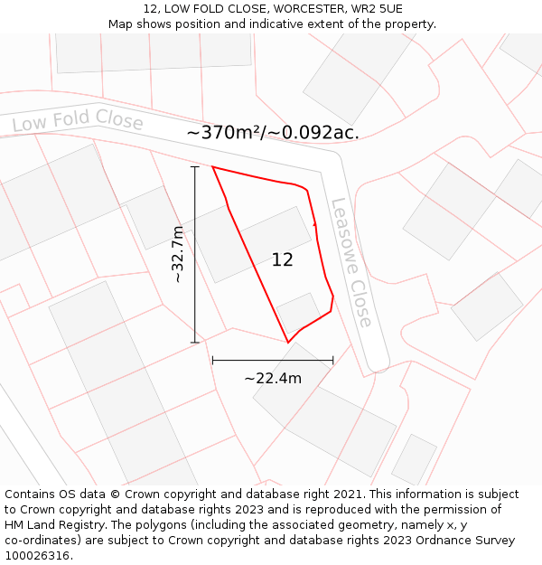 12, LOW FOLD CLOSE, WORCESTER, WR2 5UE: Plot and title map