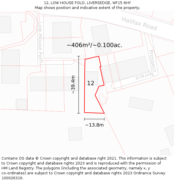 12, LOW HOUSE FOLD, LIVERSEDGE, WF15 6HY: Plot and title map