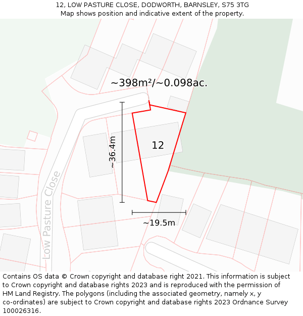 12, LOW PASTURE CLOSE, DODWORTH, BARNSLEY, S75 3TG: Plot and title map