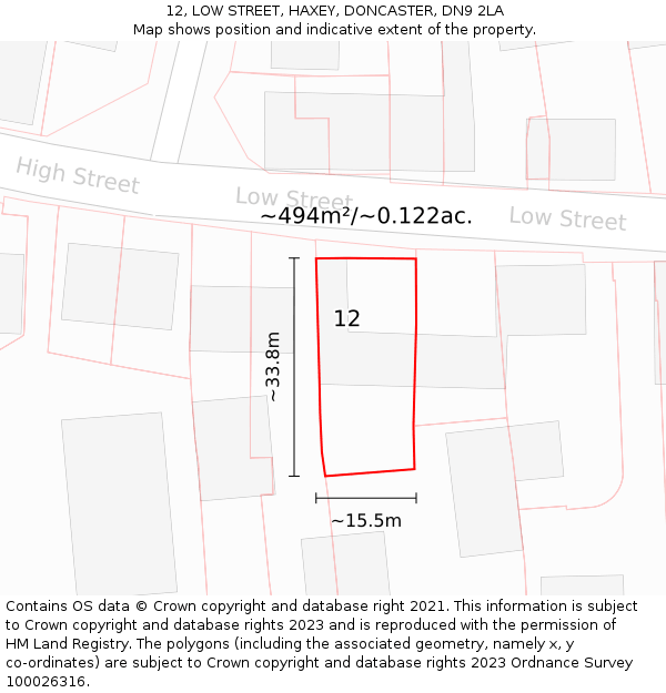 12, LOW STREET, HAXEY, DONCASTER, DN9 2LA: Plot and title map