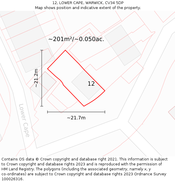 12, LOWER CAPE, WARWICK, CV34 5DP: Plot and title map
