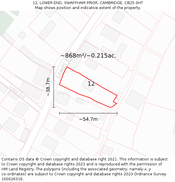 12, LOWER END, SWAFFHAM PRIOR, CAMBRIDGE, CB25 0HT: Plot and title map