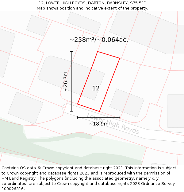 12, LOWER HIGH ROYDS, DARTON, BARNSLEY, S75 5FD: Plot and title map