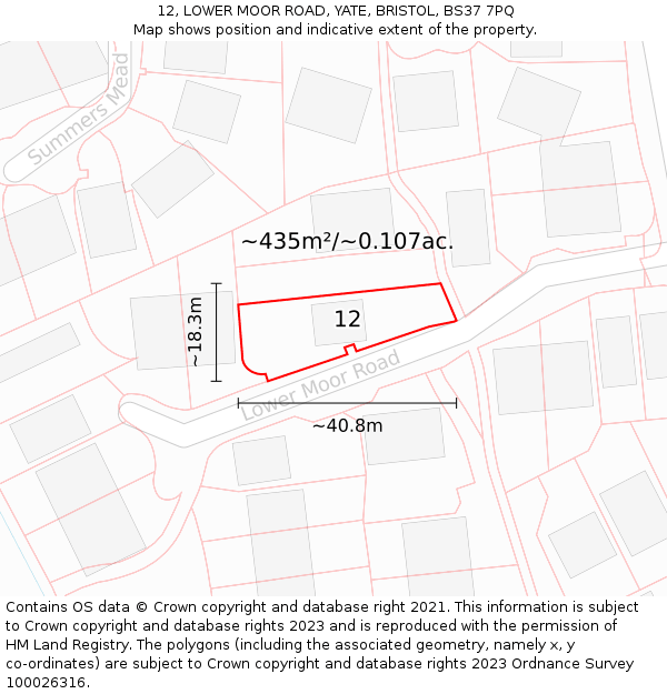 12, LOWER MOOR ROAD, YATE, BRISTOL, BS37 7PQ: Plot and title map