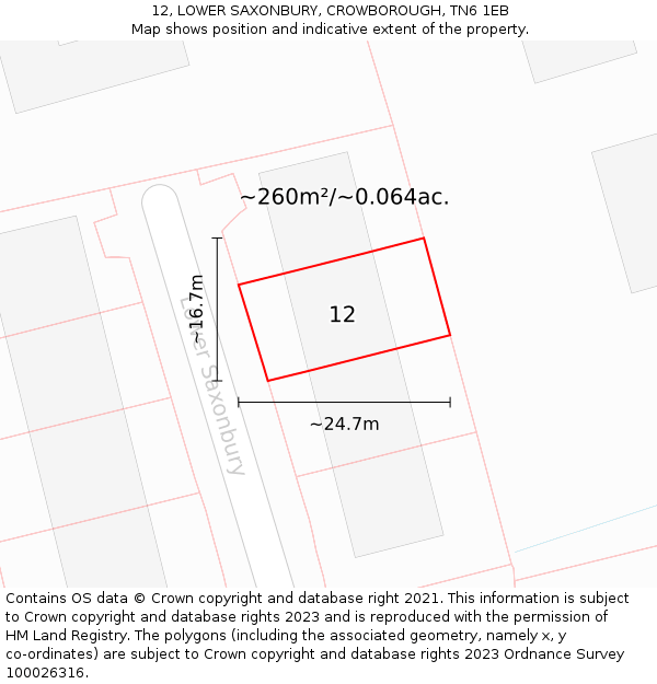 12, LOWER SAXONBURY, CROWBOROUGH, TN6 1EB: Plot and title map