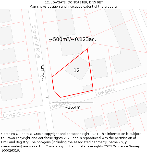 12, LOWGATE, DONCASTER, DN5 9ET: Plot and title map
