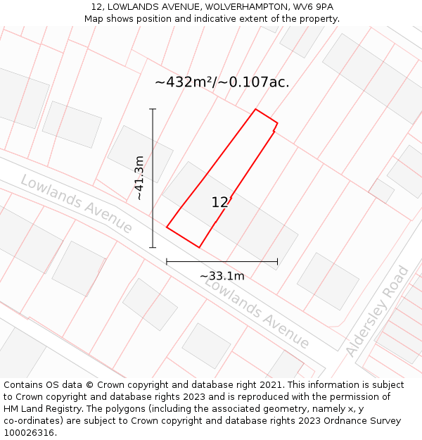 12, LOWLANDS AVENUE, WOLVERHAMPTON, WV6 9PA: Plot and title map
