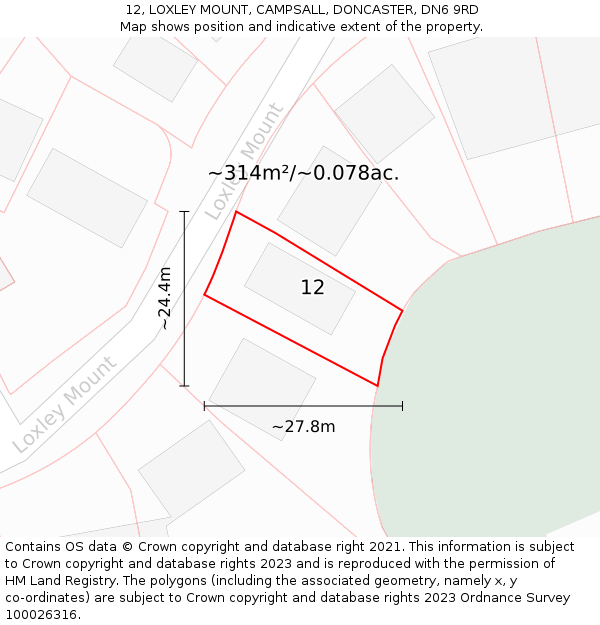 12, LOXLEY MOUNT, CAMPSALL, DONCASTER, DN6 9RD: Plot and title map