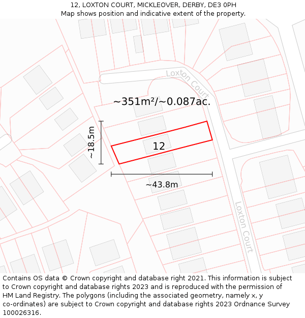 12, LOXTON COURT, MICKLEOVER, DERBY, DE3 0PH: Plot and title map