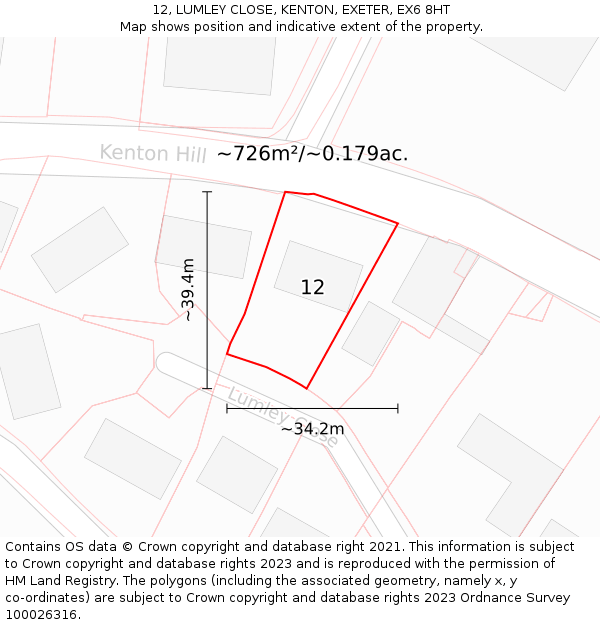 12, LUMLEY CLOSE, KENTON, EXETER, EX6 8HT: Plot and title map