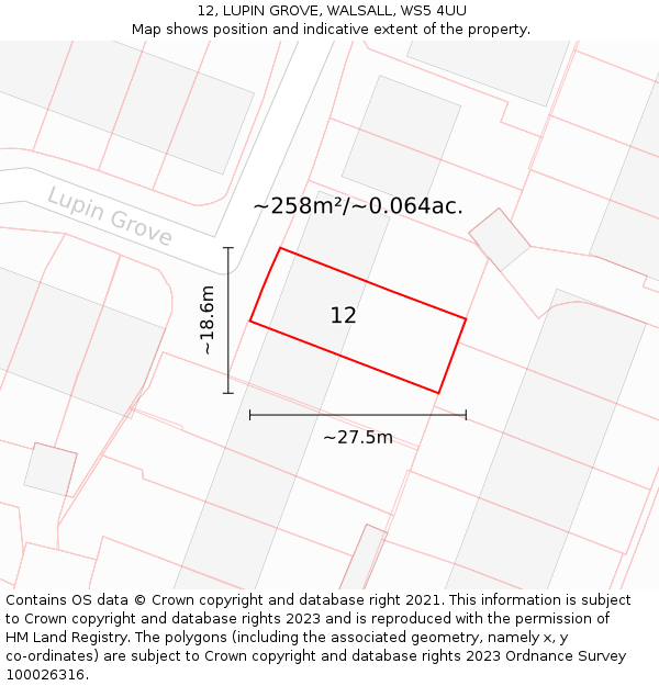 12, LUPIN GROVE, WALSALL, WS5 4UU: Plot and title map