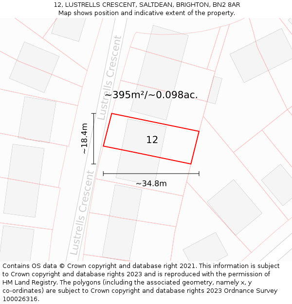 12, LUSTRELLS CRESCENT, SALTDEAN, BRIGHTON, BN2 8AR: Plot and title map