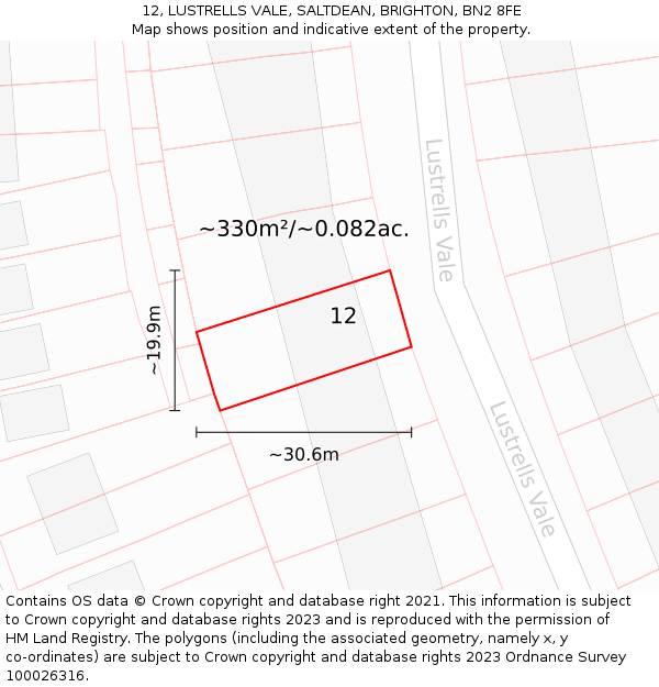 12, LUSTRELLS VALE, SALTDEAN, BRIGHTON, BN2 8FE: Plot and title map